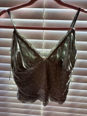 Pink Republic Olive Green Satin Cami with Lace Trim
